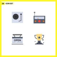 Modern Set of 4 Flat Icons and symbols such as devices open turntable equipment store Editable Vector Design Elements