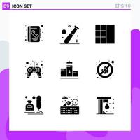 Modern Set of 9 Solid Glyphs and symbols such as first place pedestal healthcare video game controller Editable Vector Design Elements