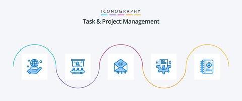 Task And Project Management Blue 5 Icon Pack Including book. profile. projector. user. business vector