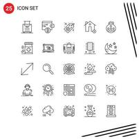 Pack of 25 Modern Lines Signs and Symbols for Web Print Media such as pongal sand four leaf clover pot house Editable Vector Design Elements