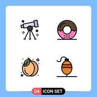 Pack of 4 Modern Filledline Flat Colors Signs and Symbols for Web Print Media such as biology meal science donut food Editable Vector Design Elements