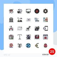 Concepto de color plano de 25 líneas completas para sitios web móviles y aplicaciones que configuran elementos de diseño de vectores editables de pc de placa de computadora de seguridad