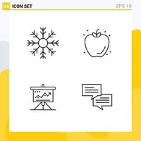 Pack of 4 creative Filledline Flat Colors of cold chart weather fruit challenge Editable Vector Design Elements