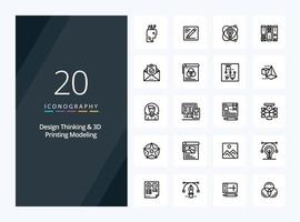 20 Design Thinking And D Printing Modeling Outline icon for presentation vector