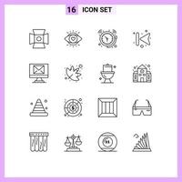 Set of 16 Vector Outlines on Grid for compose back alarm forward watch Editable Vector Design Elements