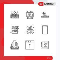 Pack of 9 creative Outlines of programming com screen code success Editable Vector Design Elements