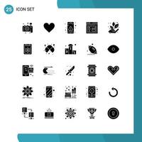 Modern Set of 25 Solid Glyphs Pictograph of agriculture internet app database message Editable Vector Design Elements