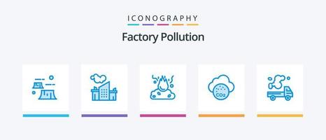 Factory Pollution Blue 5 Icon Pack Including automobile. carbone dioxide. pollution. air. pollution. Creative Icons Design vector