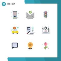 Group of 9 Modern Flat Colors Set for creative book light rent money Editable Vector Design Elements