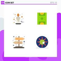 4 Flat Icon concept for Websites Mobile and Apps candle road gift game signpost Editable Vector Design Elements