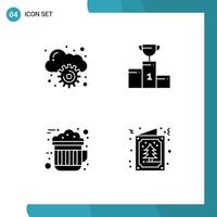 Modern Set of 4 Solid Glyphs and symbols such as cloud cocoa bowl cup hot Editable Vector Design Elements