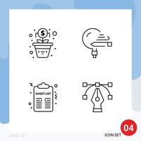 Set of 4 Modern UI Icons Symbols Signs for growth night education school list Editable Vector Design Elements