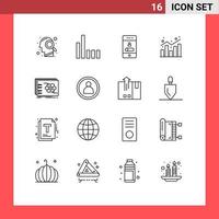 Mobile Interface Outline Set of 16 Pictograms of game shopping mobile report analytics Editable Vector Design Elements