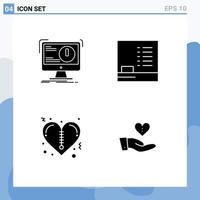 Universal Icon Symbols Group of 4 Modern Solid Glyphs of alert valentines computer education charity Editable Vector Design Elements