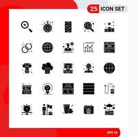 Mobile Interface Solid Glyph Set of 25 Pictograms of rating media disabled application search find Editable Vector Design Elements