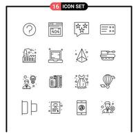 User Interface Pack of 16 Basic Outlines of industry factory chat economy ticket Editable Vector Design Elements