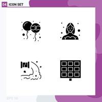 Mobile Interface Solid Glyph Set of 4 Pictograms of balloon factory india female sewage Editable Vector Design Elements