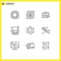 User Interface Pack of 9 Basic Outlines of setting cog love milk jug jug Editable Vector Design Elements