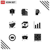 Pack of 9 creative Solid Glyphs of business horn focusing solutions cornucopia focusing Editable Vector Design Elements