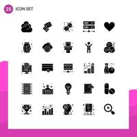 Editable Vector Line Pack of 25 Simple Solid Glyphs of favorite love chemistry heart database server Editable Vector Design Elements