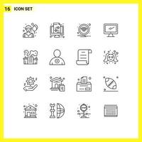 Group of 16 Modern Outlines Set for industry pc wifi imac monitor Editable Vector Design Elements