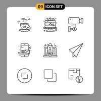 Pictogram Set of 9 Simple Outlines of discount phone cam message wall Editable Vector Design Elements