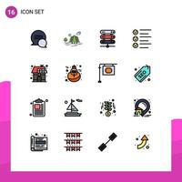 Set of 16 Commercial Flat Color Filled Lines pack for energy emojis computing text format Editable Creative Vector Design Elements