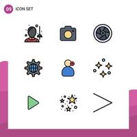 9 iconos creativos signos y símbolos modernos de trabajo internet cine globo seguridad elementos de diseño vectorial editables vector