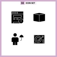 Pack of 4 Modern Solid Glyphs Signs and Symbols for Web Print Media such as alert protect box avatar deck Editable Vector Design Elements