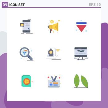 User Interface Pack of 9 Basic Flat Colors of thinking idea trade find down Editable Vector Design Elements