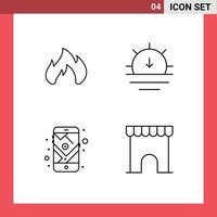 Line Pack of 4 Universal Symbols of fire mobile spark sunset route Editable Vector Design Elements