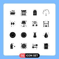 16 User Interface Solid Glyph Pack of modern Signs and Symbols of server download system data holiday Editable Vector Design Elements