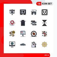 Universal Icon Symbols Group of 16 Modern Flat Color Filled Lines of trash delete game pad communication location Editable Creative Vector Design Elements