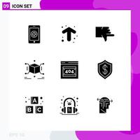 Set of 9 Vector Solid Glyphs on Grid for error puzzle direction jigsaw vote Editable Vector Design Elements