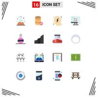 Mobile Interface Flat Color Set of 16 Pictograms of toy transfer head networking computing Editable Pack of Creative Vector Design Elements