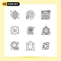 9 Universal Outlines Set for Web and Mobile Applications bag food control dessert sound Editable Vector Design Elements