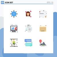 Pictogram Set of 9 Simple Flat Colors of certificate data management avatar data analytics place Editable Vector Design Elements