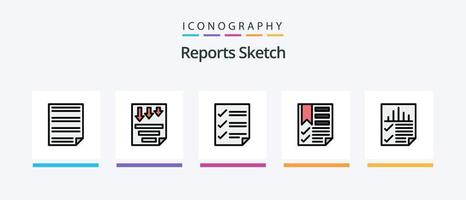 Reports Sketch Line Filled 5 Icon Pack Including page. data. pie. page. document. Creative Icons Design vector