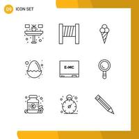 Set of 9 Commercial Outlines pack for construction formula cone education nature Editable Vector Design Elements