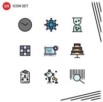 Pictogram Set of 9 Simple Filledline Flat Colors of engineering circuit worldwide blueprint instagram Editable Vector Design Elements