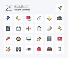 Basic Ui Elements 25 Line Filled icon pack including direction. arrow. media. metal. paper vector
