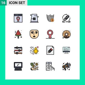 Paquete de 16 líneas rellenas de color plano de la interfaz de usuario de signos y símbolos modernos de elementos de diseño de vectores creativos editables seguros de dólar de sombrero de enlace web