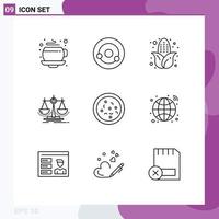 Modern Set of 9 Outlines and symbols such as eat pizza corn scale justice Editable Vector Design Elements