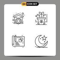 4 Universal Line Signs Symbols of house process tool investment cresent Editable Vector Design Elements