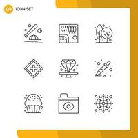 Pack of 9 Modern Outlines Signs and Symbols for Web Print Media such as increase customer river plant farm Editable Vector Design Elements