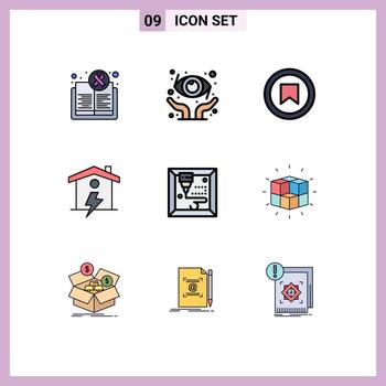 paquete de línea de vector editable de 9 colores planos de línea de llenado simple de elementos de diseño de vector editables de interfaz de potencia de impresión enrgy home