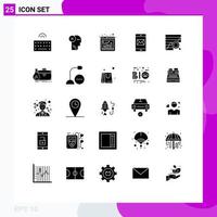 Solid Glyph Pack of 25 Universal Symbols of mobile application application mark chart bar Editable Vector Design Elements