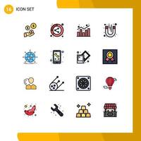16 User Interface Flat Color Filled Line Pack of modern Signs and Symbols of magnetic magnet share laboratory shopping Editable Creative Vector Design Elements
