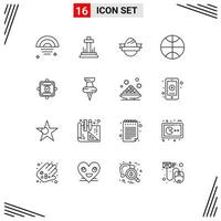 Group of 16 Outlines Signs and Symbols for agreement report easter egg ok basketball Editable Vector Design Elements