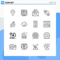 Set of 16 Vector Outlines on Grid for meteor asteroid business computers network Editable Vector Design Elements